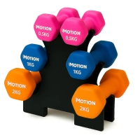 ZESTAW HANTLE HANTELKI NA STOJAKU NEOPRENOWE CIĘŻARKI 7KG